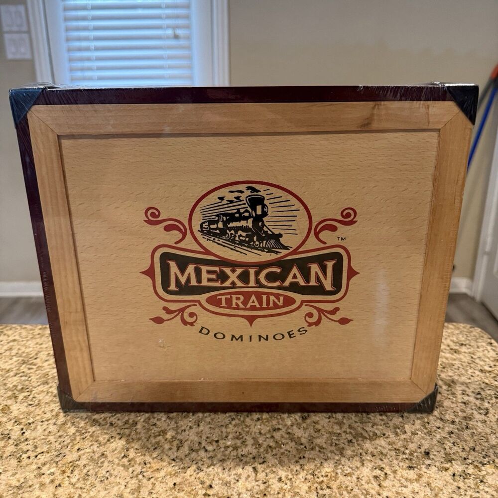 Mexican Train Dominoes Wood Storage Box Front Porch Classics Sealed New 2013